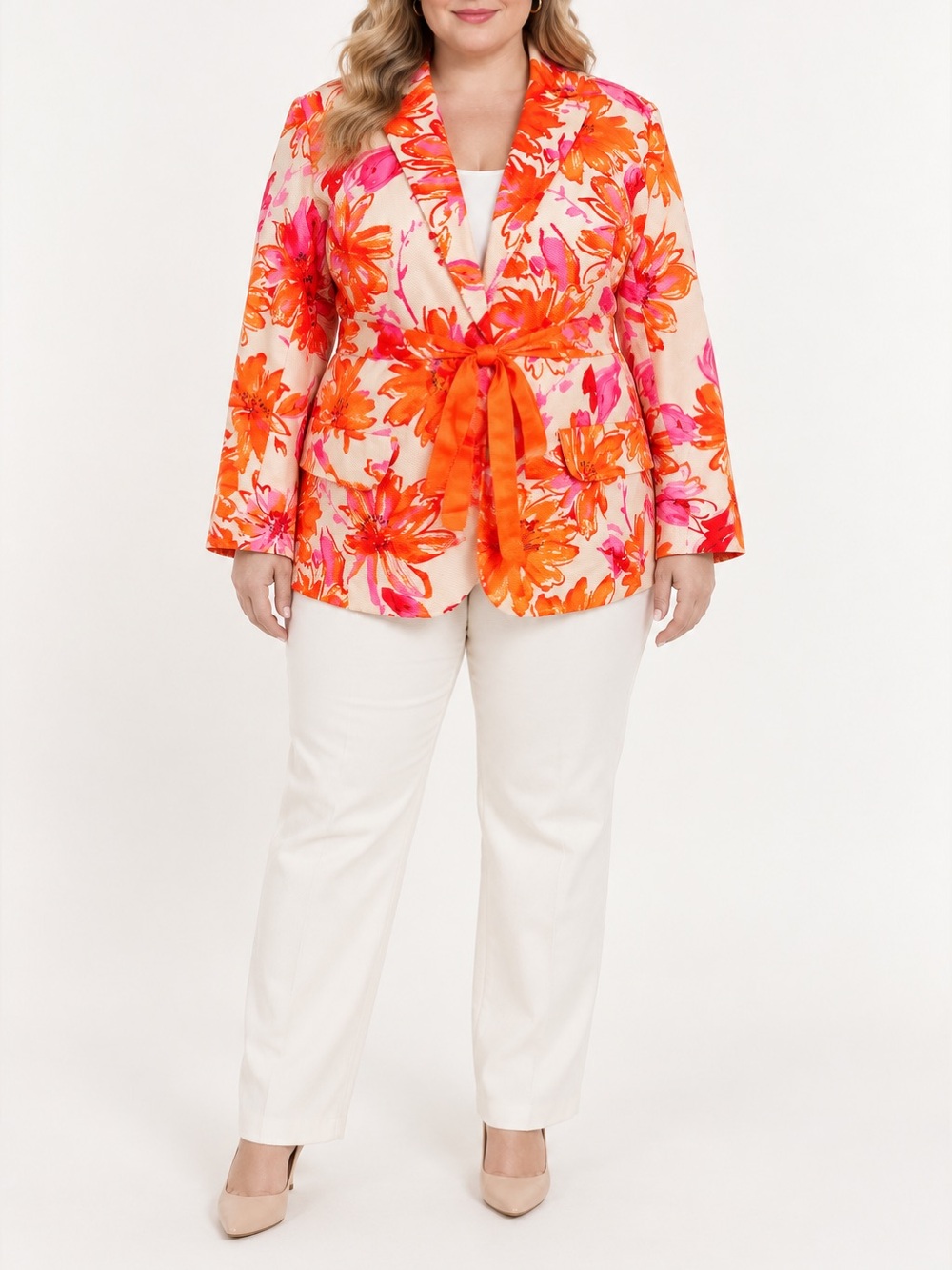 SUSAN GRAVER FLORAL BELTED BLAZER JACKET | SIZE 18W